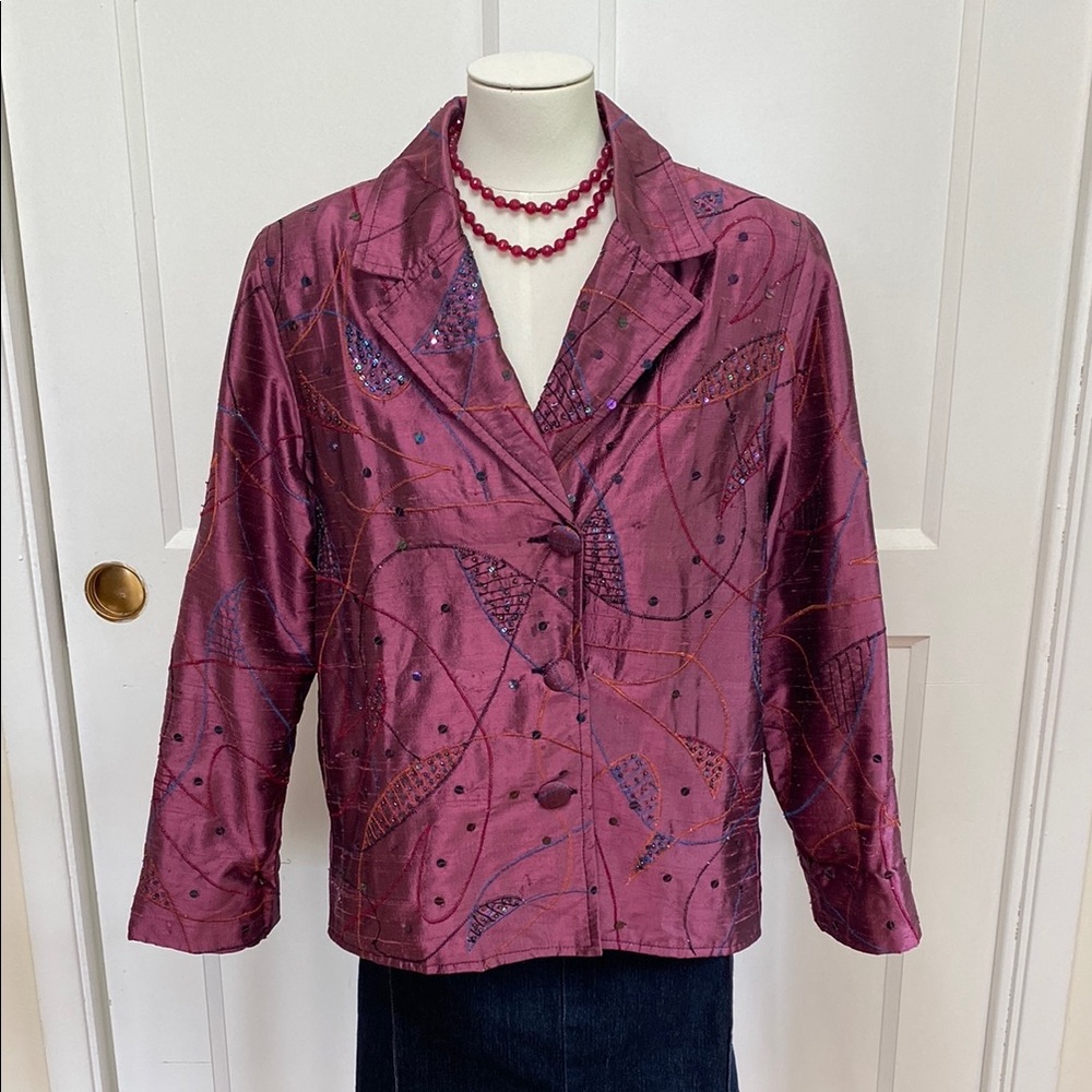 Vintage YakMagik Silk Blazer with Embellishments